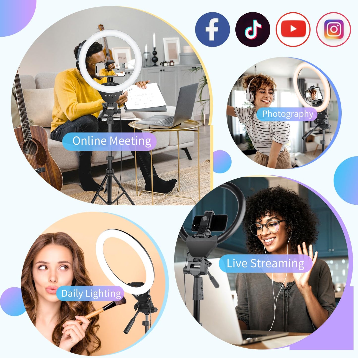 Sensyne 12-inch Ring Light with 67-inch Selfie Stick, Tripod and Phone Holder, Selfie Remote Control Circle Light for Live Stream/Video