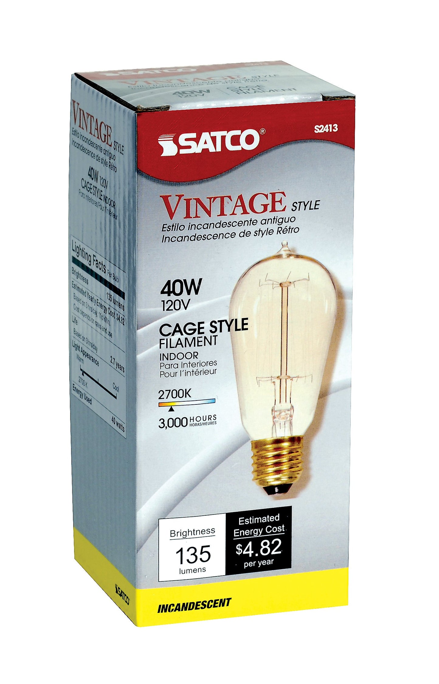 S2413 40w St19 Vintage Quad Loop Cage Style Clear