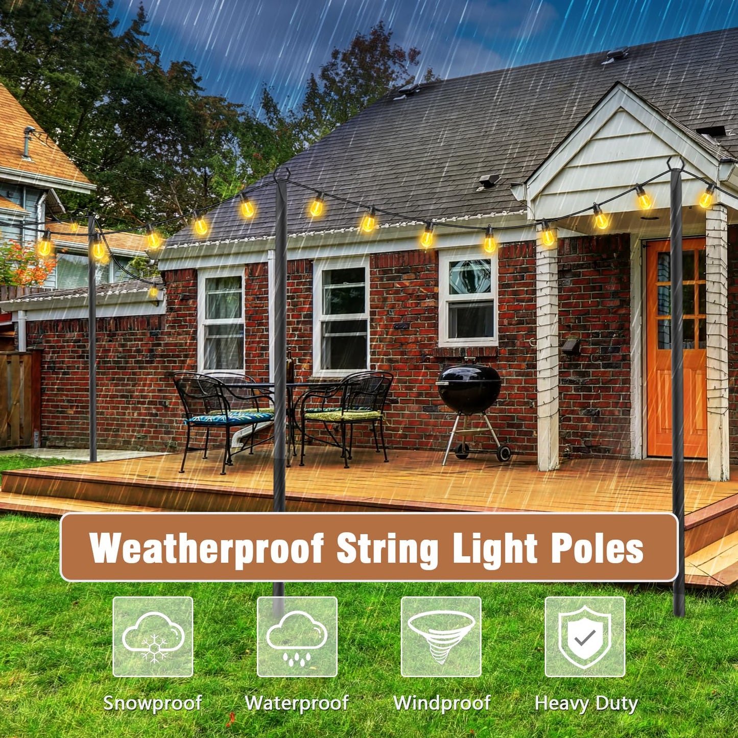 NUERPO 7 Pack String Light Poles,Metal Poles for Hanging Outdoor Light Strings,7 Pack 10 FT Light Poles Stand for Outside