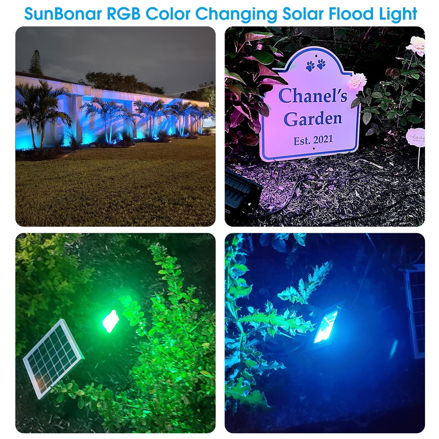 SunBonar RGB Solar Flood Lights Outdoor Solar Spotlight, 7 Singe Colors & Color Changing Spot Lights with Remote Control, 60LED IP65 Waterproof