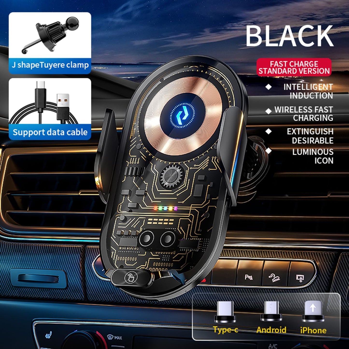 LFNOWN Wireless Car Charger Car Phone Holder Mount Wireless Charging Transparent Compatible Charging Air Vent Mount Phone Holder fit for All Android