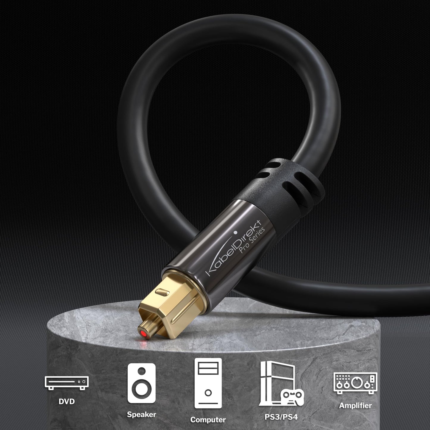 KabelDirekt TOSLINK - Optical Audio Cable - 6ft - Fiber Optic Cord, S/PDIF Digital Audio Optical Cable for Soundbar, Stereo Systems, Home Cinema, Xbox