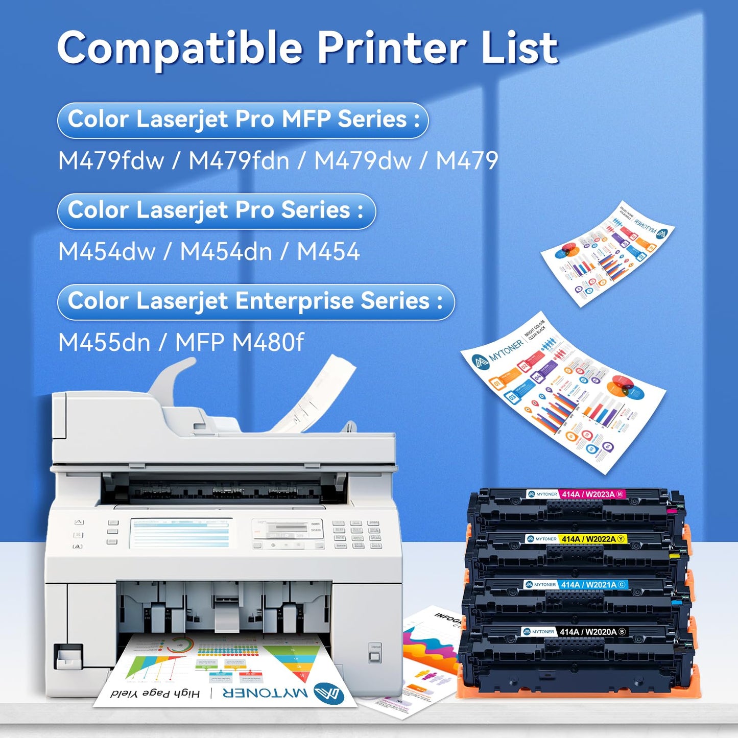 414A Toner Cartridges 4 Pack MFP M479fdw with Chip Compatible Replacement for HP 414A 414X for Color Laserjet Pro MFP M479fdw M479fdn M479dw M454dw