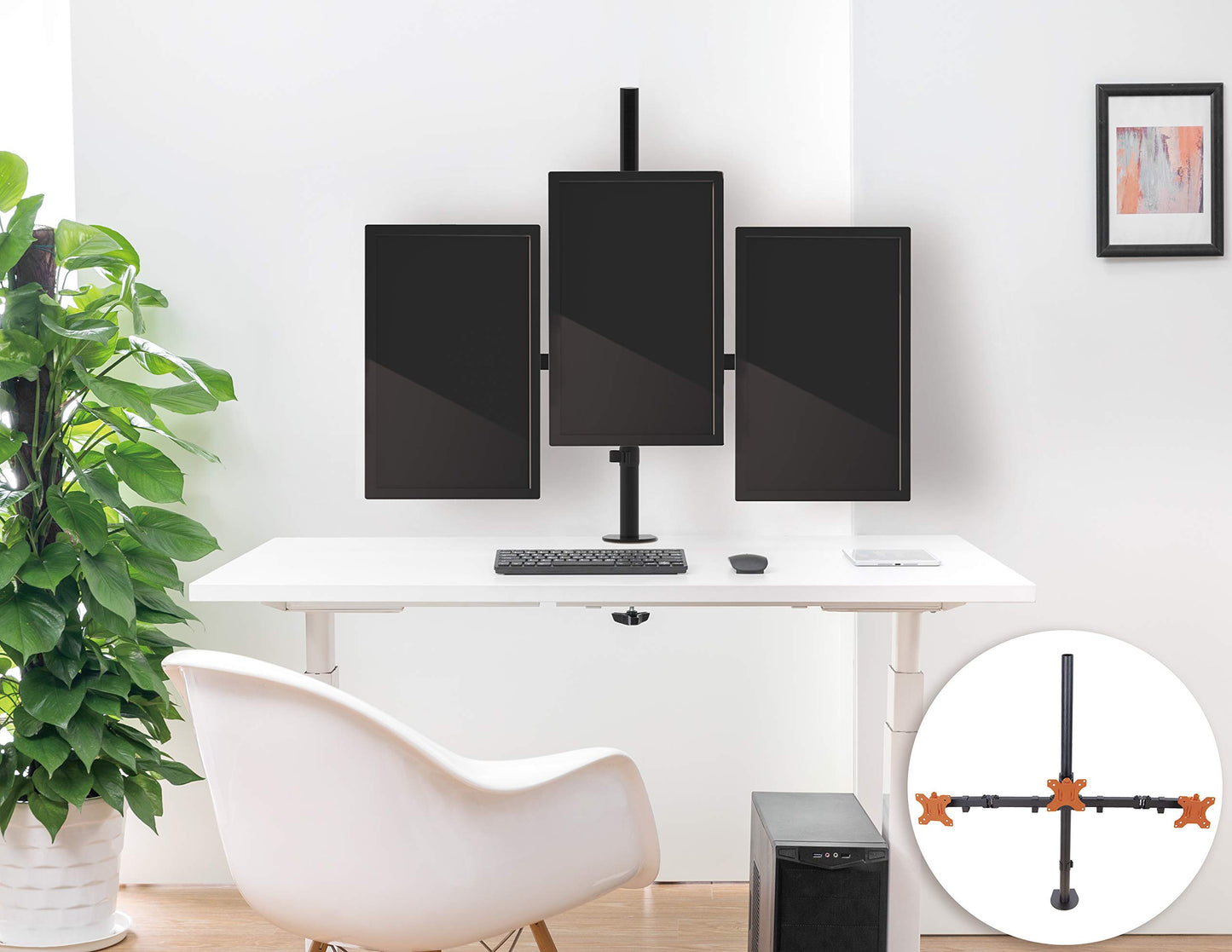 Stand Steady Triple Monitor Desk Stand with Clamp-On Base, for Home or Office Use, Height Adjustable Computer Monitor Stand with Full Articulation