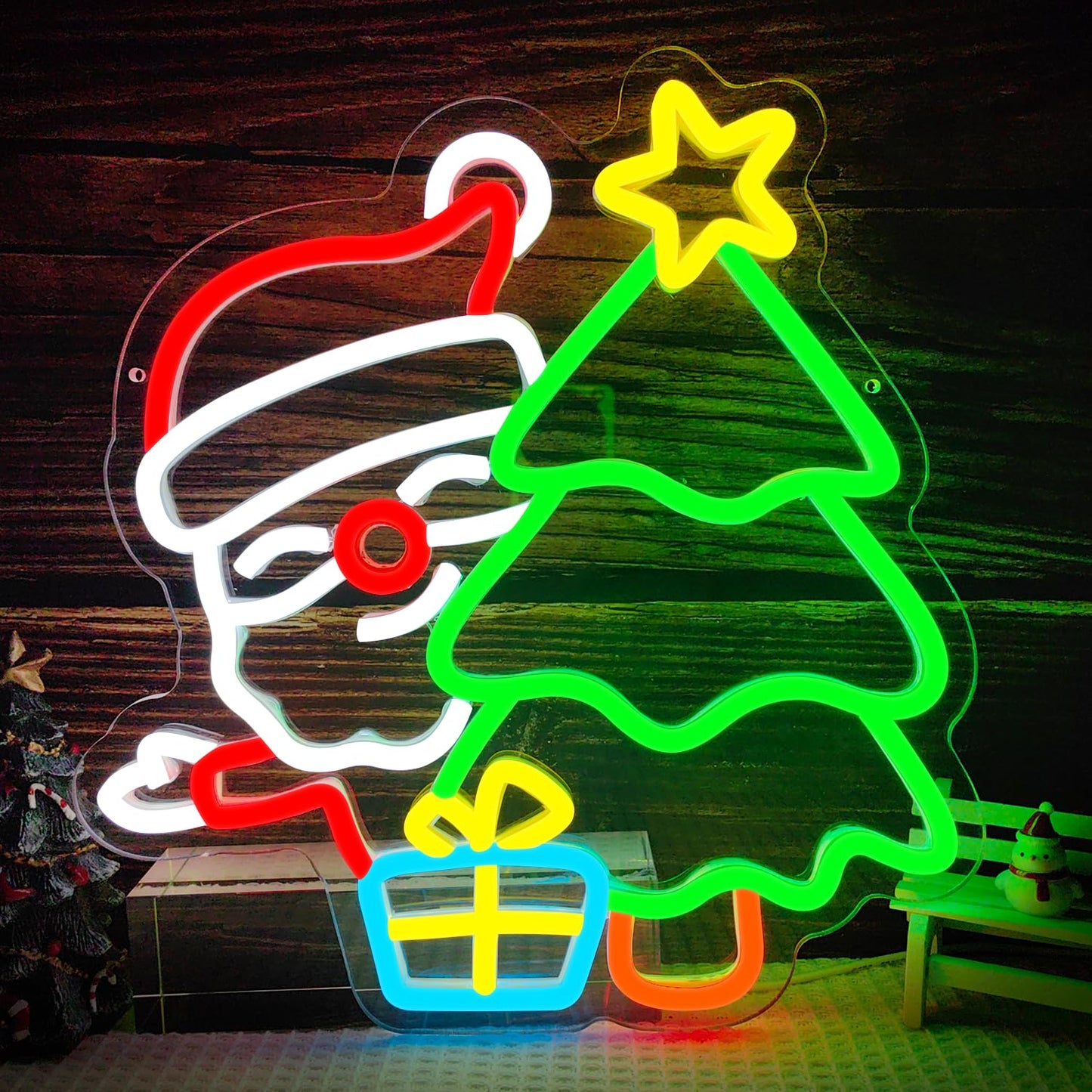 Santa Neon Sign Christmas Dimmable Christmas tree neon sign christmas Led Sign for window Light Up Sign for Home Party Bedroom Dining Room Living Room