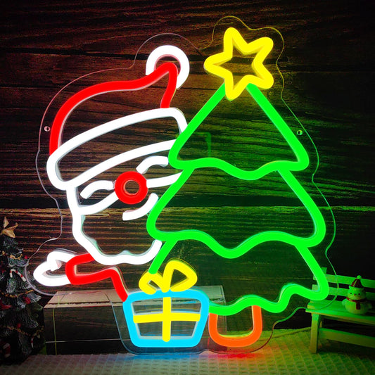 Santa Neon Sign Christmas Dimmable Christmas tree neon sign christmas Led Sign for window Light Up Sign for Home Party Bedroom Dining Room Living Room
