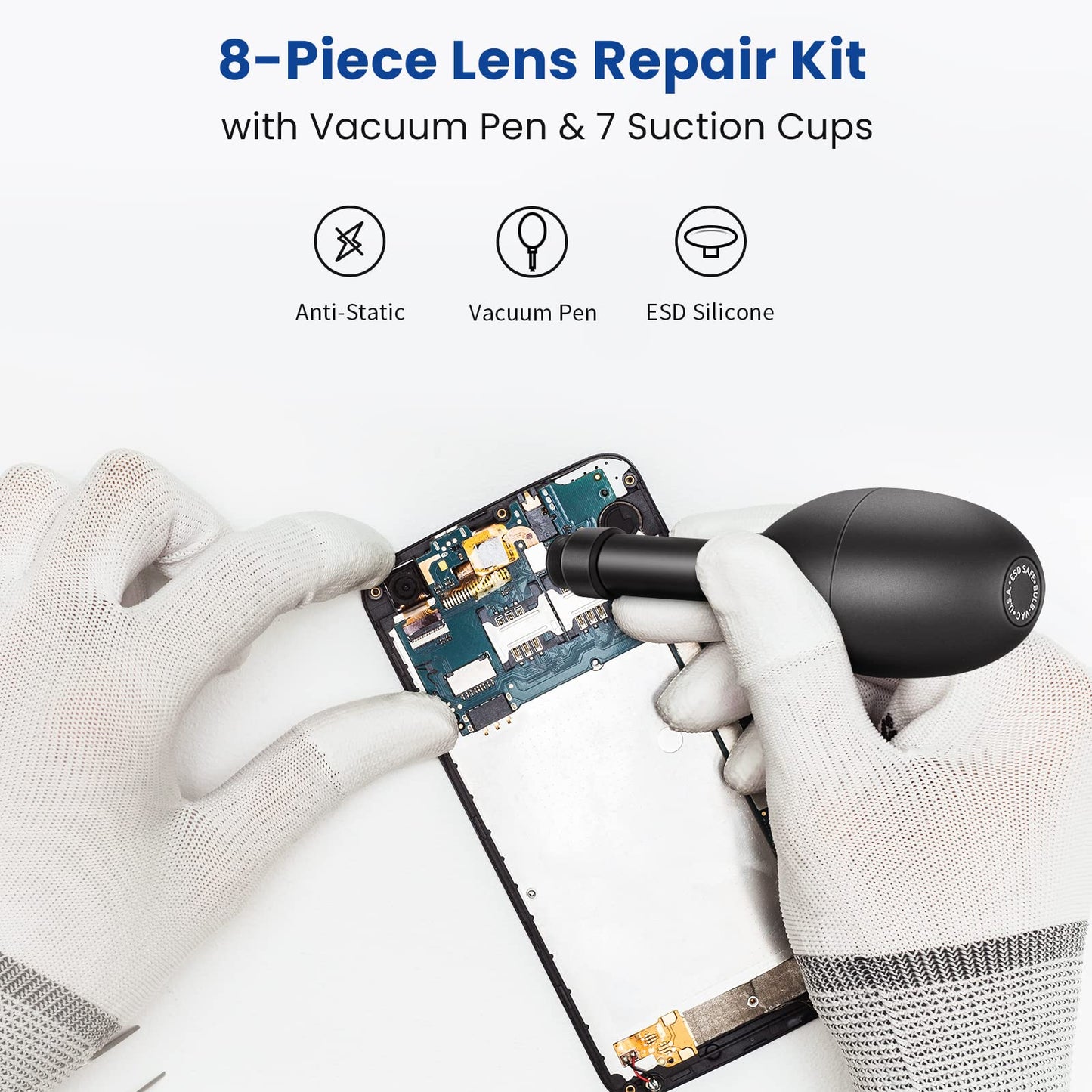 NEEWER 8-in-1 Lens Sucker Kit, IC Pick Up Vacuum Suction Pen with 7 Interchangeable Suction Cups Lens Repair Tool for Repair and Cleaning, Watches