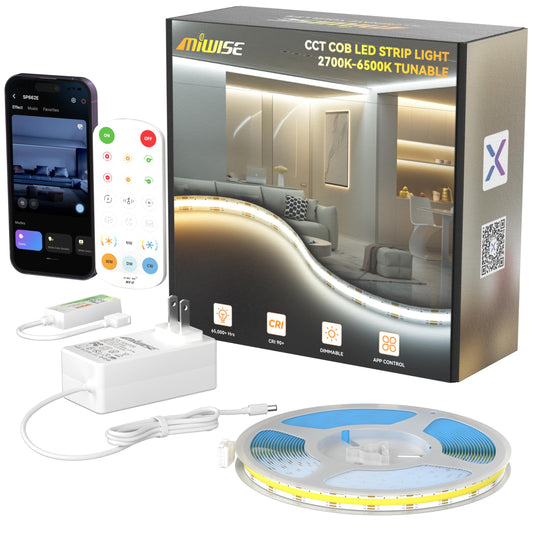 MIWISE COB LED Strip Light, 2700K-6500K All Color in One Tunable White LED Tape Lights Dimmable UL-Listed, APP Control Music Mode, for Under Cabinet