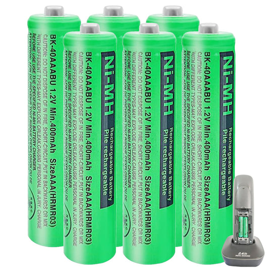 HIECTPRO BK-40AAABU NI-MH AAA Rechargeable Battery 1.2V 400mah 6Pack AAA NiMH Batteries for Panasonic Cordless Phones, Remote Controls, Electronics