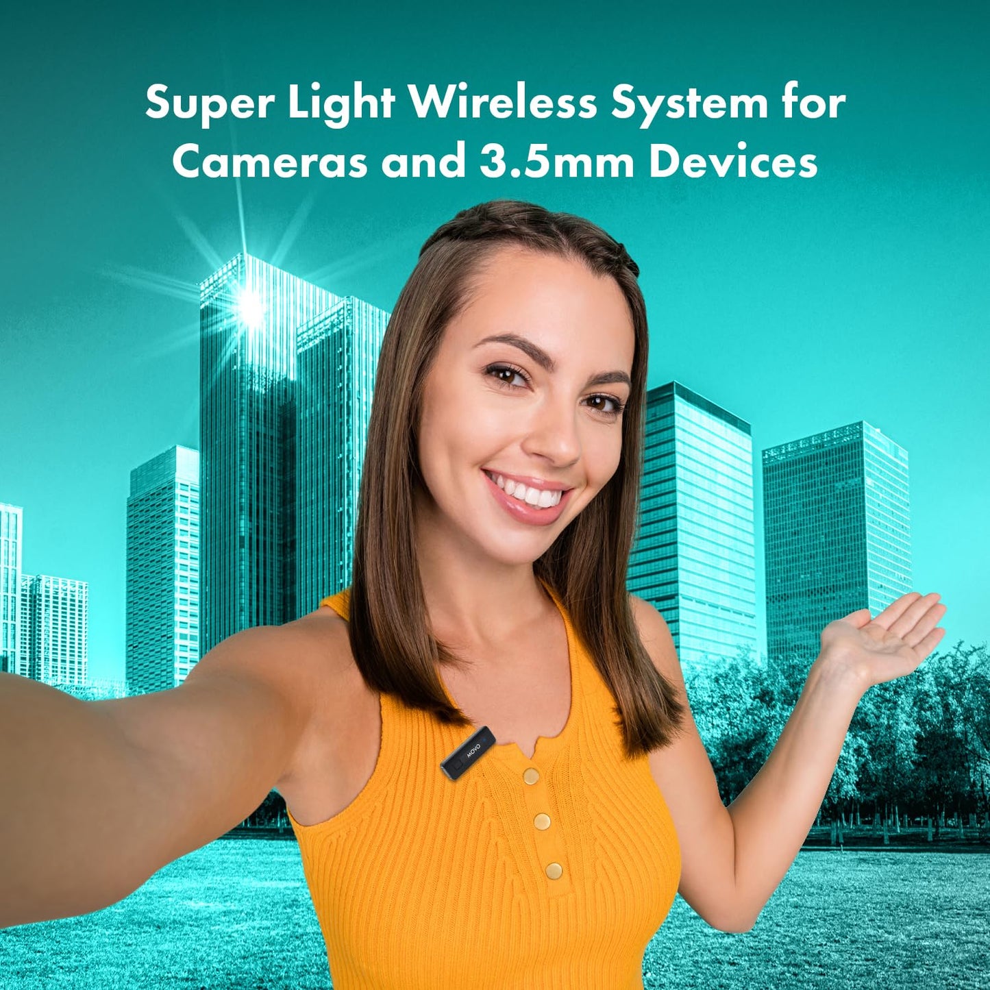 Movo Wireless Mini Camera Microphone for Video Recording- 2.4Ghz Wireless Transmitter with Clip on Lavalier Microphone for DSLR, Mirrorless Camera