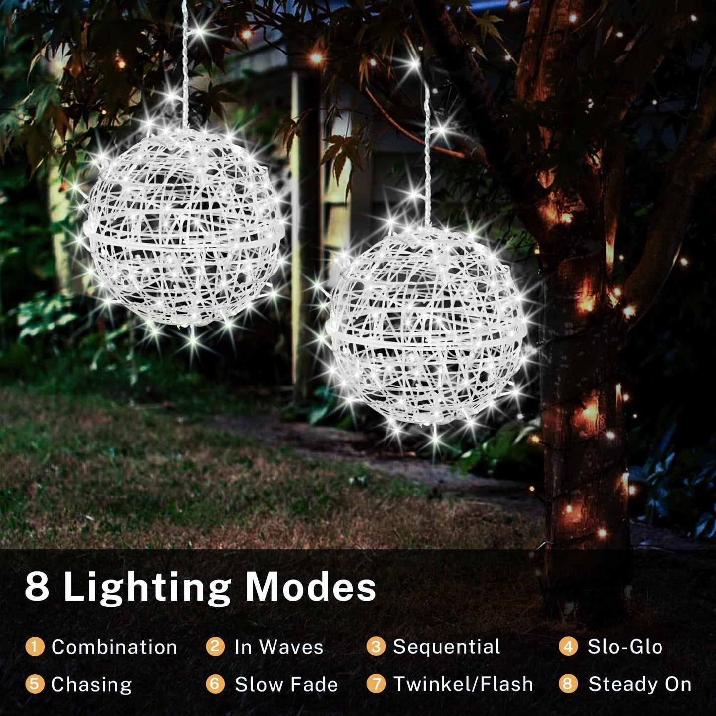 Outdoor Christmas Balls Lights 4 Pack Hanging 7.1" LED Garden Sphere Tree Lights 8 Modes Waterproof Glow Globe Light with Memory Timer Plug for Yard