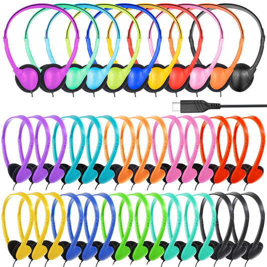 TJZXGUI Type C Headphones Bulk for Classroom School Kids 25 Pack,USB C Wired Headphones for School Compatible with Pad Smartphones Mixed Colors
