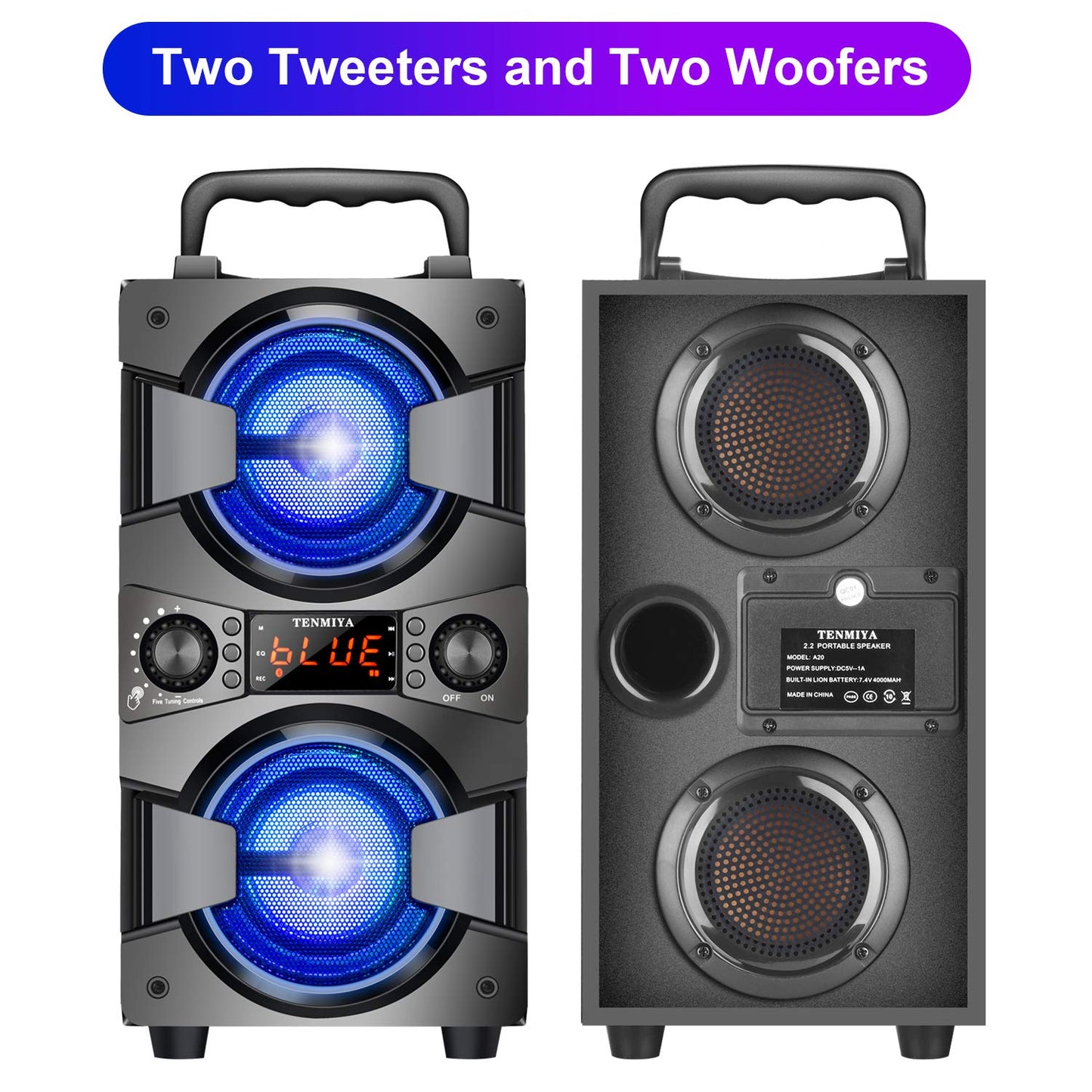 Bluetooth Speaker, Portable Wireless Speakers with Microphone, 60W Peak Loud Stereo Rich Bass, Lights, Remote, FM Radio, EQ, Double Subwoofer Sound