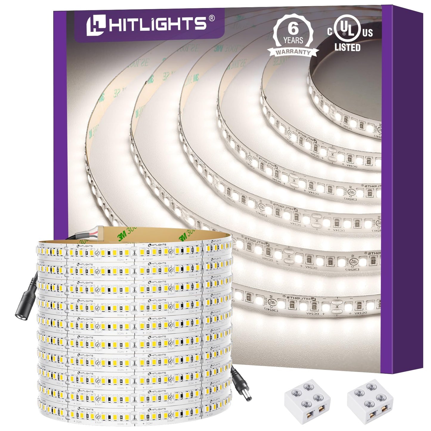 HitLights LED Strip Lights Neutral White 4000K, 16.4ft Premium High Density 24V Tape Light, 600 LEDs, 426 LM/FT, CRI 90+, IP30, Lighting for Kitchen