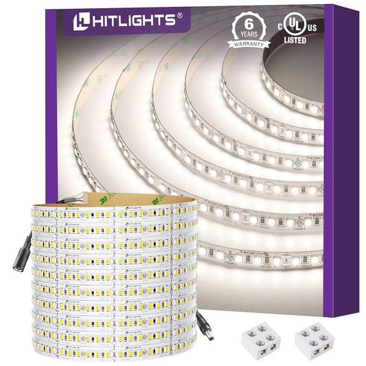 HitLights LED Strip Lights Neutral White 4000K, 16.4ft Premium High Density 24V Tape Light, 600 LEDs, 426 LM/FT, CRI 90+, IP30, Lighting for Kitchen