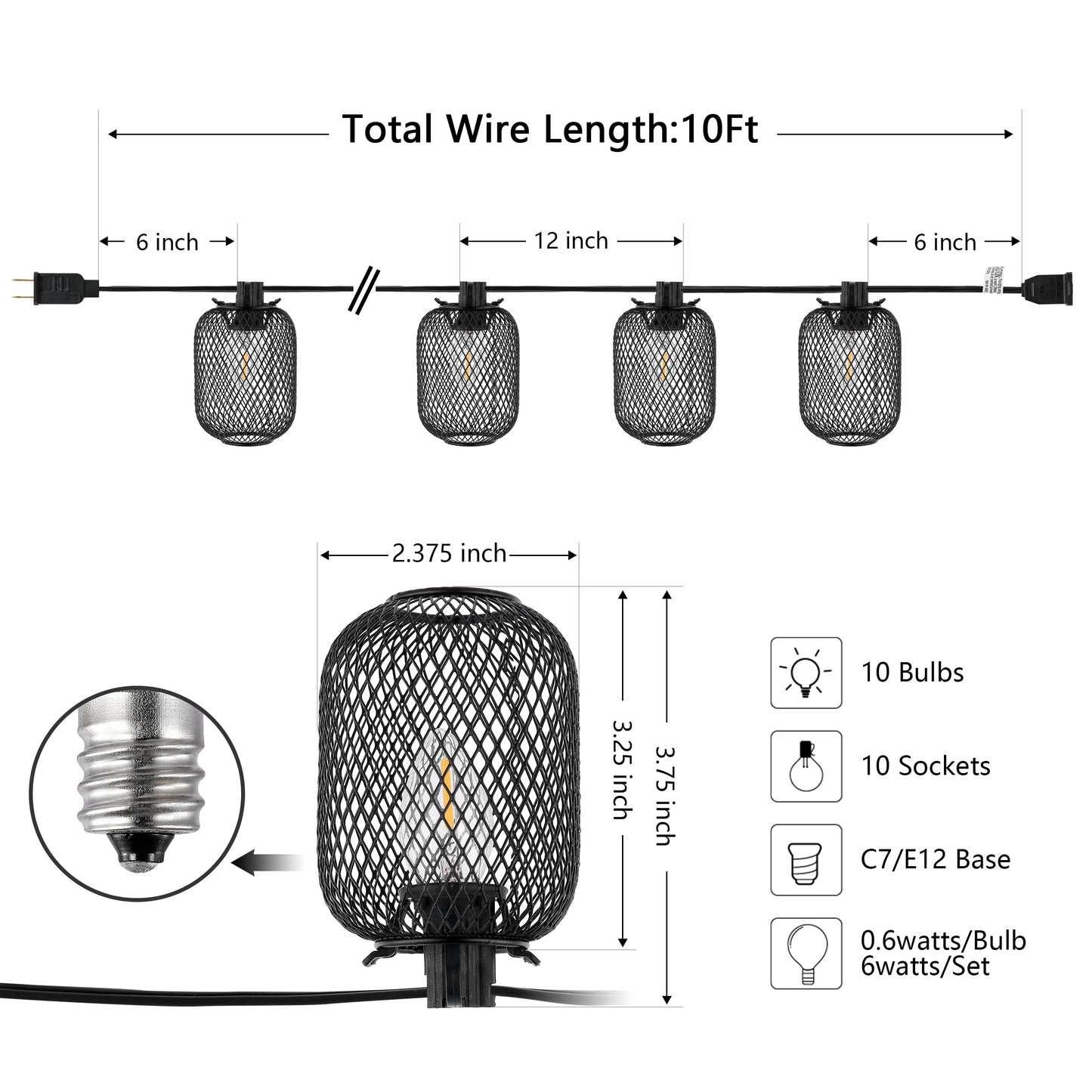 SAFAVIEH Lighting Collection Jepsen Black 10-Foot LED Outdoor String Lights