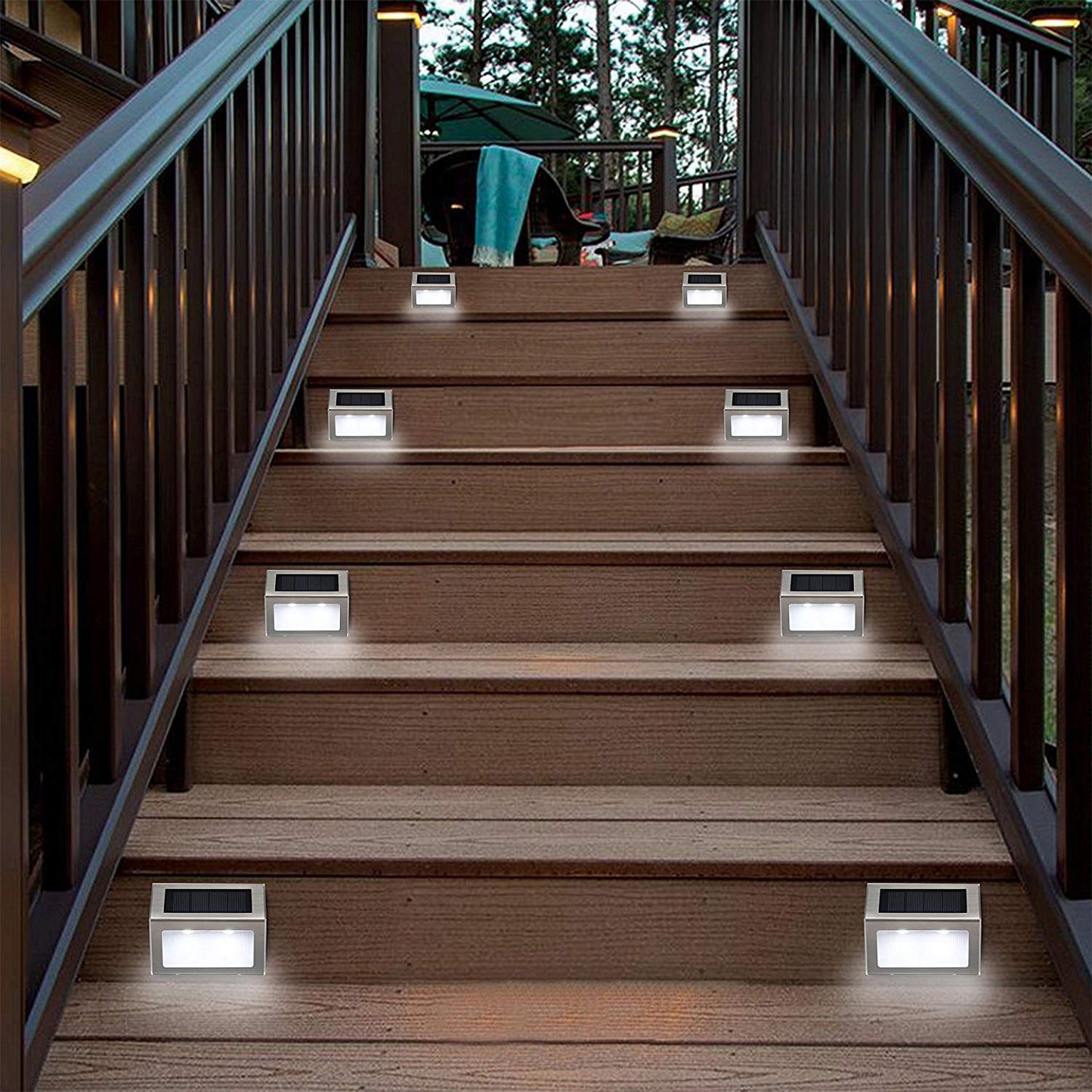 Solar Lights Outdoor Waterproof Deck Light, Solar Stair Lights Outside LED Step Lighting Stainless Steel for Paths Patio Garden Yard, Pack of 6