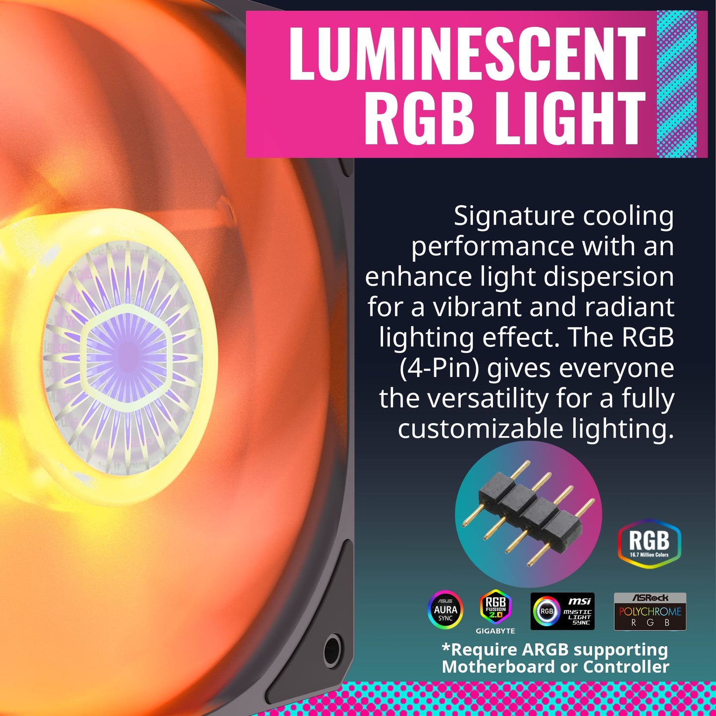 Cooler Master SickleFlow 120 V2 RGB Square Frame Fan, RGB 4-Pin Customizable LEDs, Air Balance Curve Blade, Sealed Bearing, 120mm PWM Control