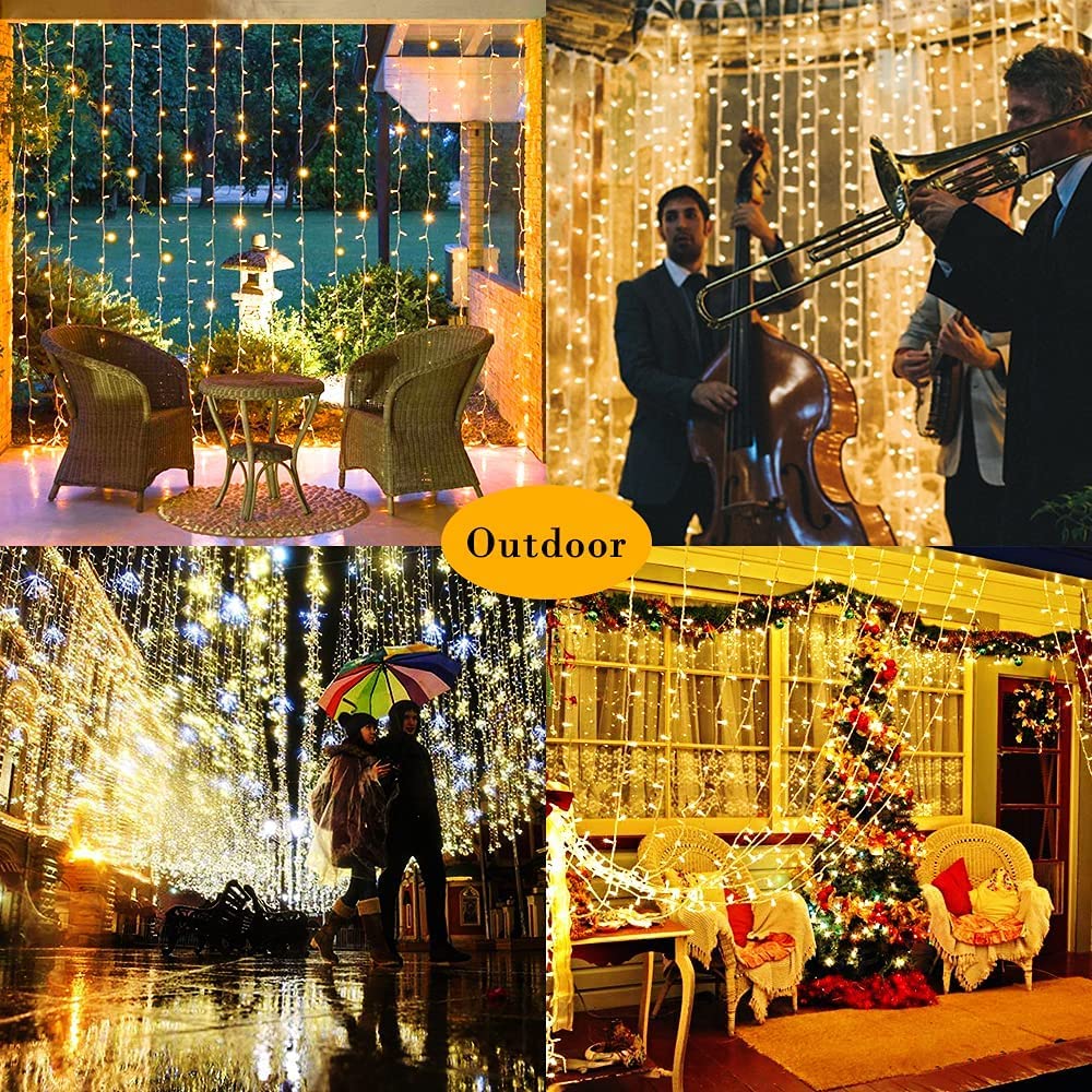 2 Pack Solar Curtain Lights Outdoor Garden Fairy String Lights 300 LED 8 Modes Remote Control Waterproof Solar Waterfall Lights for Gazebo Patio Party