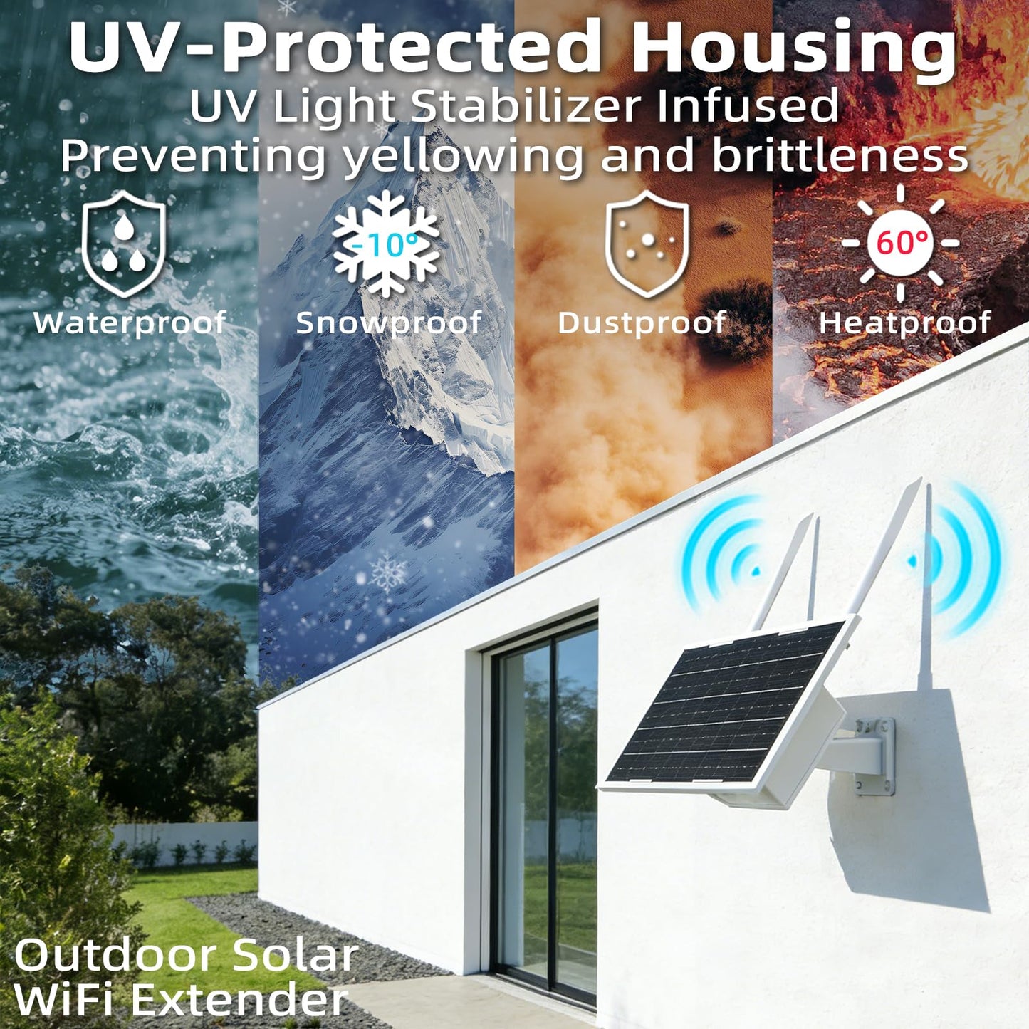 Solar Outdoor WiFi Extender, Coverage Up to 200 Feet,2.4G WiFi Extender,Wireless Signal Booster, WiFi Repeater 300Mbps,WiFi Amplifier with 27000mAh