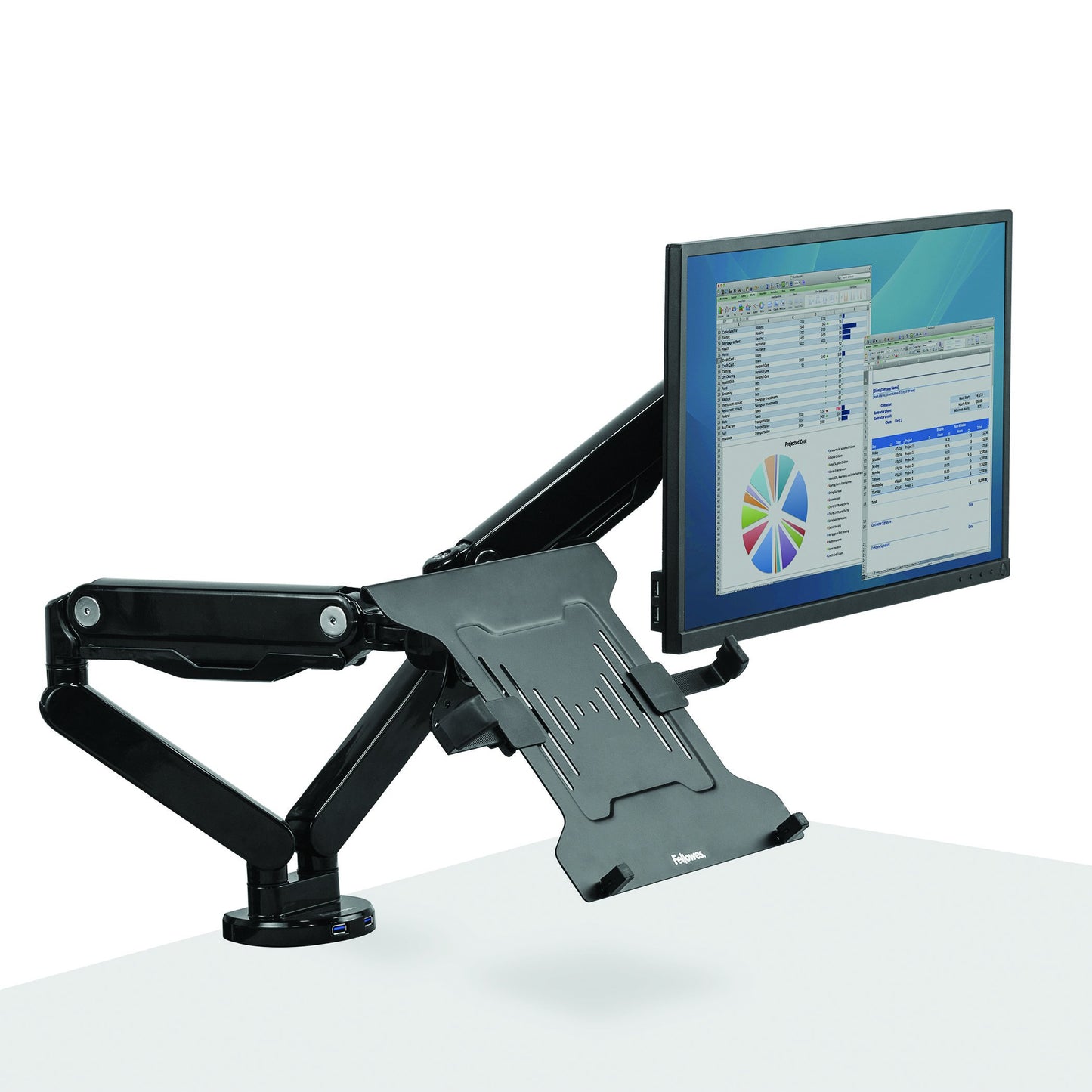 Fellowes 8044101 Adjustable Laptop Stand for Desk with Dual Monitor Arm, 17 Inch Monitor Capacity