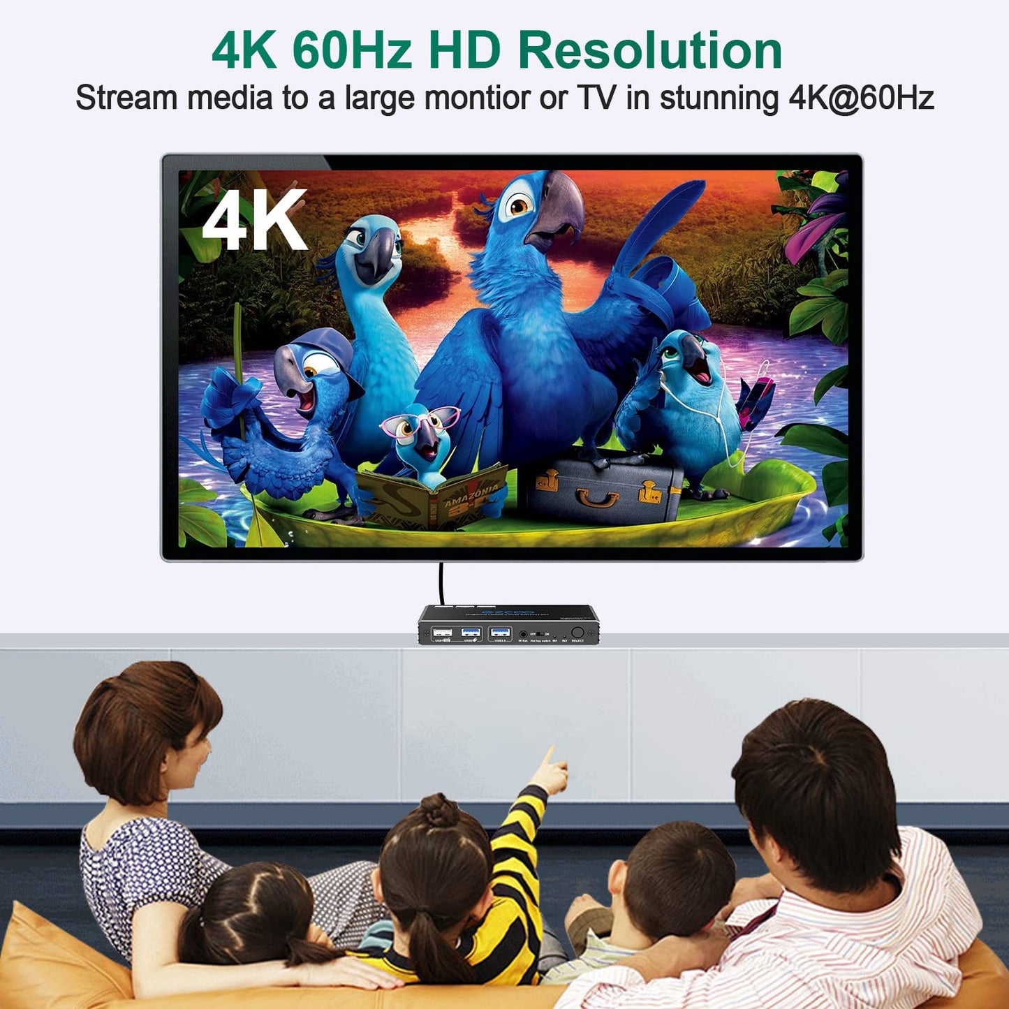 USB 3.0 KVM Switch HDMI 2 Computer 1 Monitor HotKey 4K60 4:4:4 HDR Atmos - 2 PCs Share Keyboard Mouse Printer Scanner Mac Windows,HDCP Pass,USB