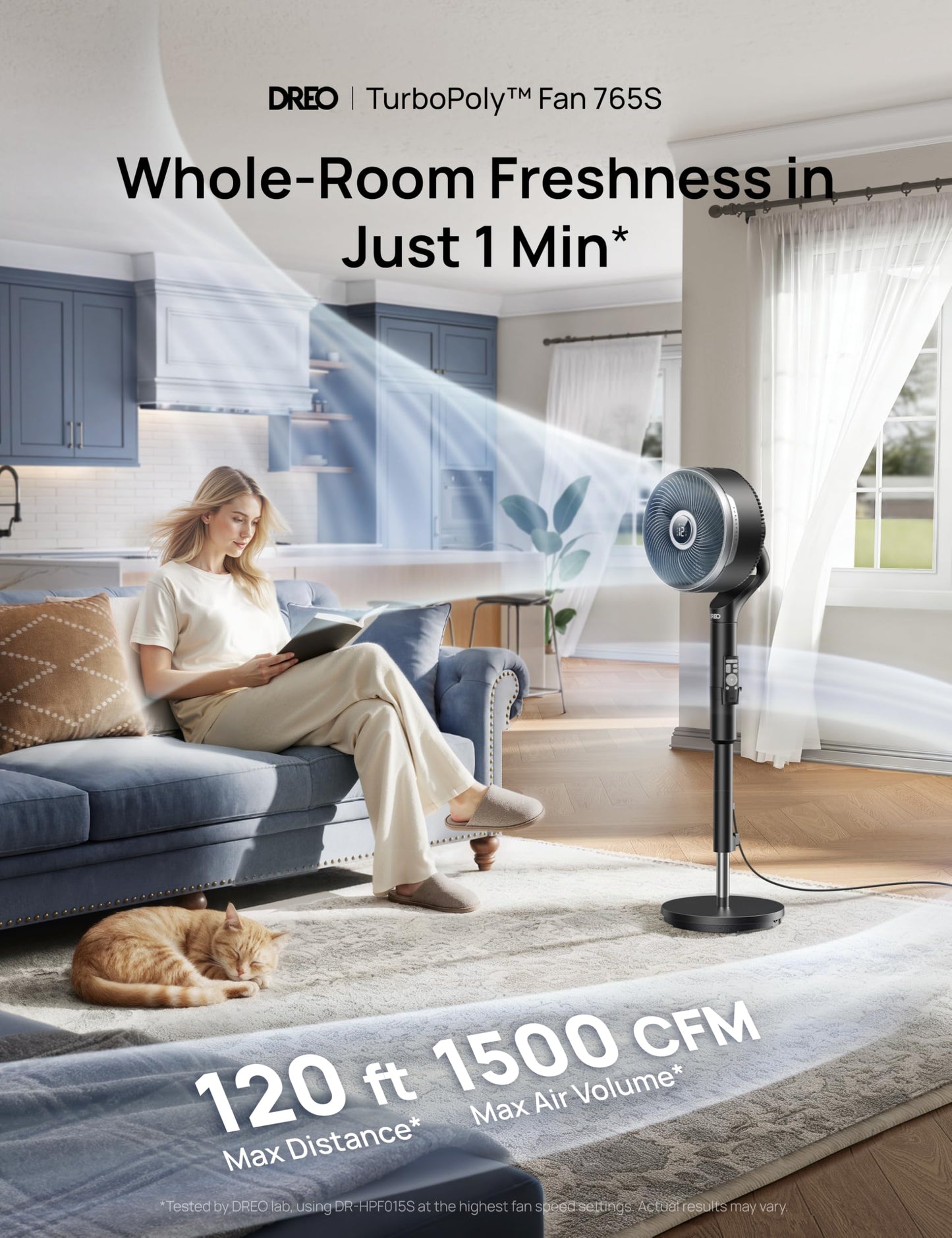 DREO Smart Fan for Bedroom, standing 150° +100° Omni-Directional Oscillating Fans, 120ft CirculAir Quiet Fan with DC Motor, 12 Speeds, 6 Modes