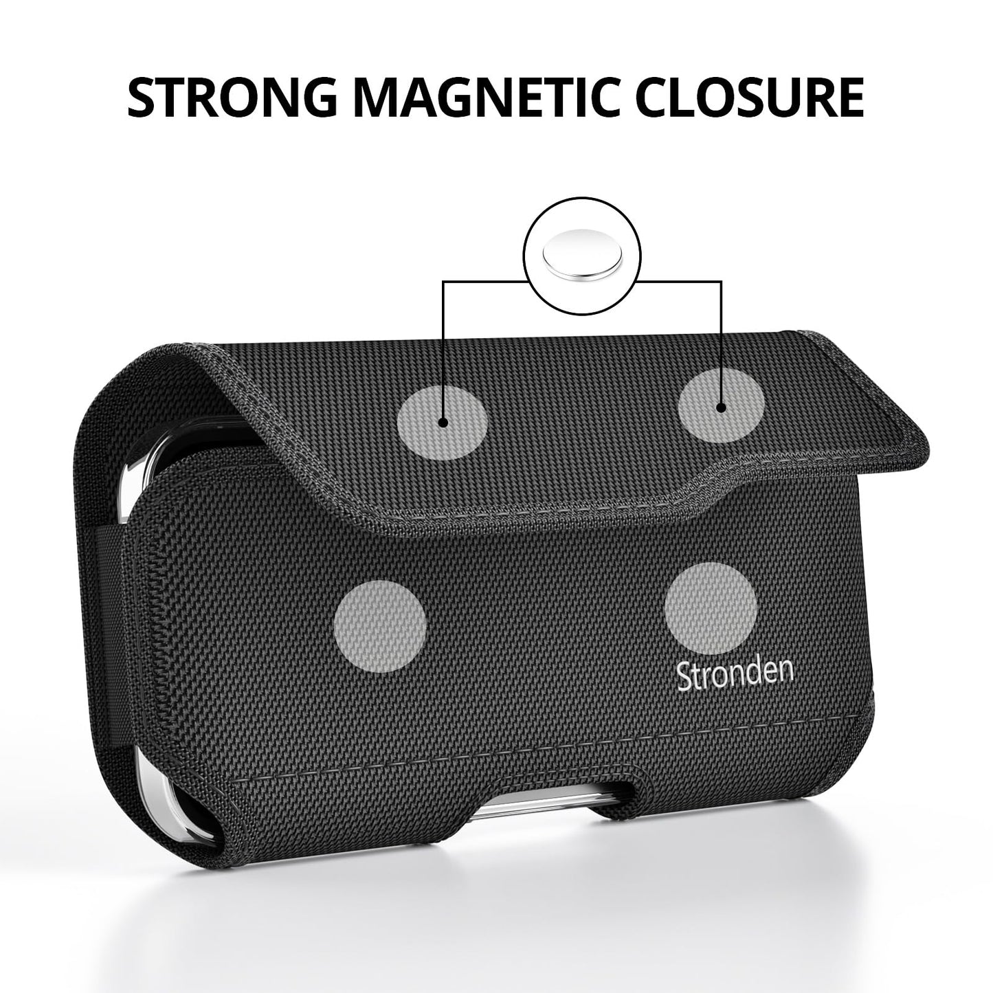 Stronden Magnetic Closure Holster for iPhone 17 Pro, 17e, 17, 16 Pro, 16, 16e, 15, 15 Pro, 14, 14 Pro, 13, 13 Pro, 12, 12 Pro - Military Grade Nylon