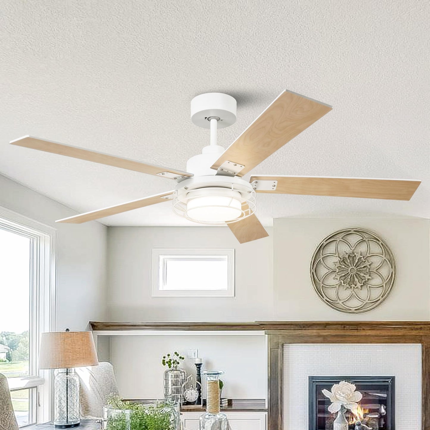 Vaczon 52" White Ceiling Fan with Lights & Remote -Farmhouse Ceiling Fan for Bedroom with High Airflow,Quiet DC Motor 6-Speed Indoor/Outdoor