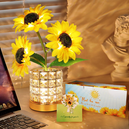 Sunflowers Flower Lamp,LED Touch Dimming Night Light,USB Rechargeable,3 Color Stepless Dimmable,Small Battery Flower Decor for Bedroom,Restaurant,Bar