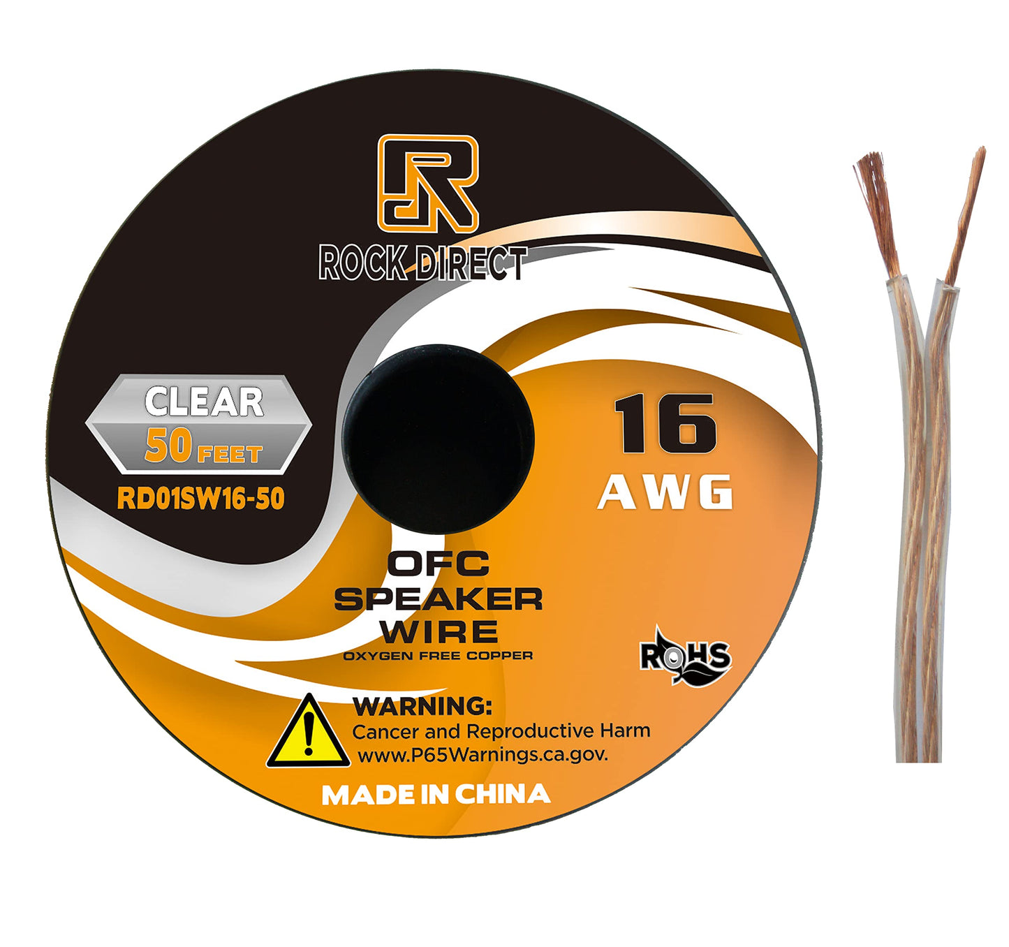 RonDexy RD 16 Gauge AWG 50ft Speaker Wire Cable - OFC Clear Use for Car Speakers Stereos, Home Theater Speakers, Surround Sound, Radio