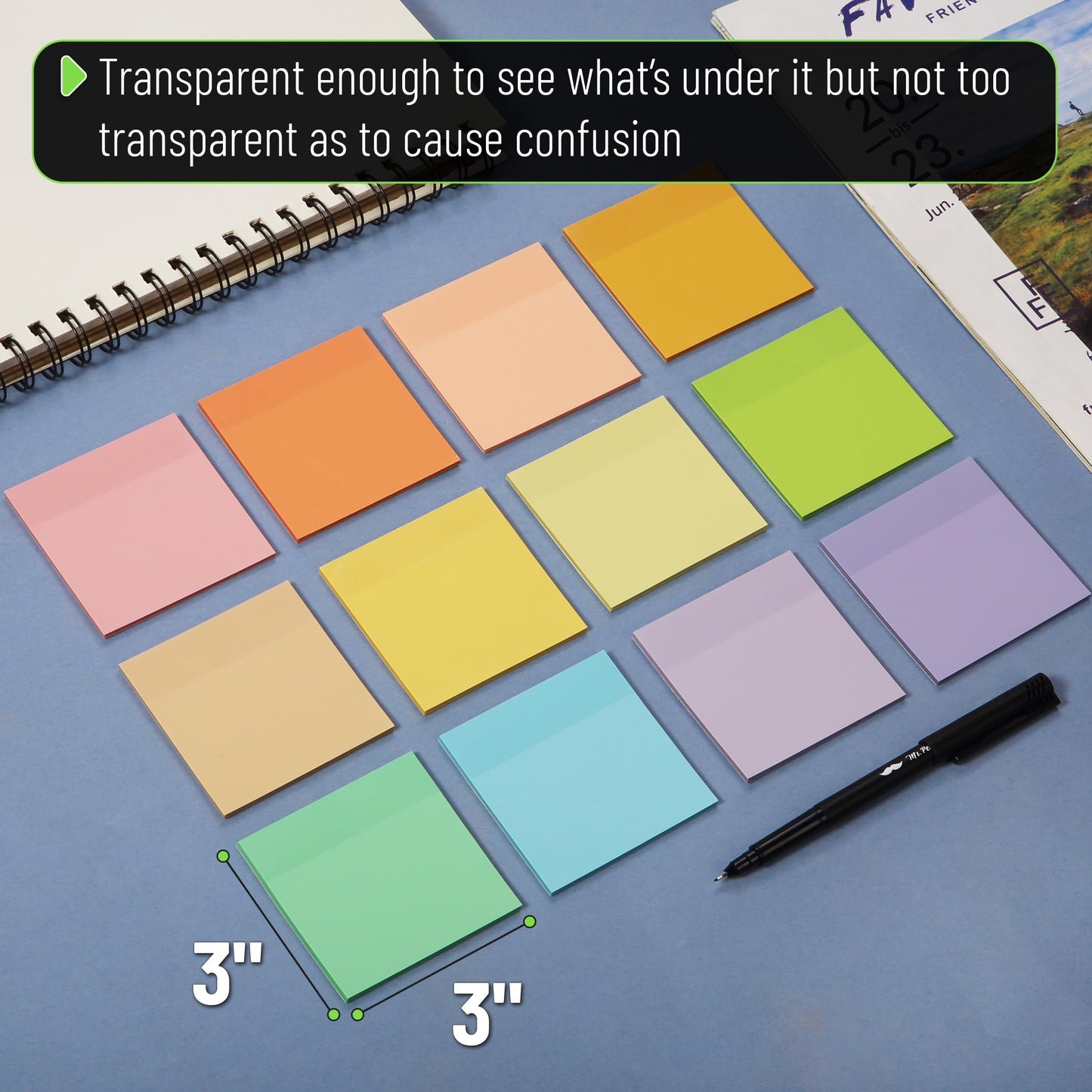 Mr. Pen- Transparent Sticky Notes, 3" x 3", 12 Pads, 600 Sheets