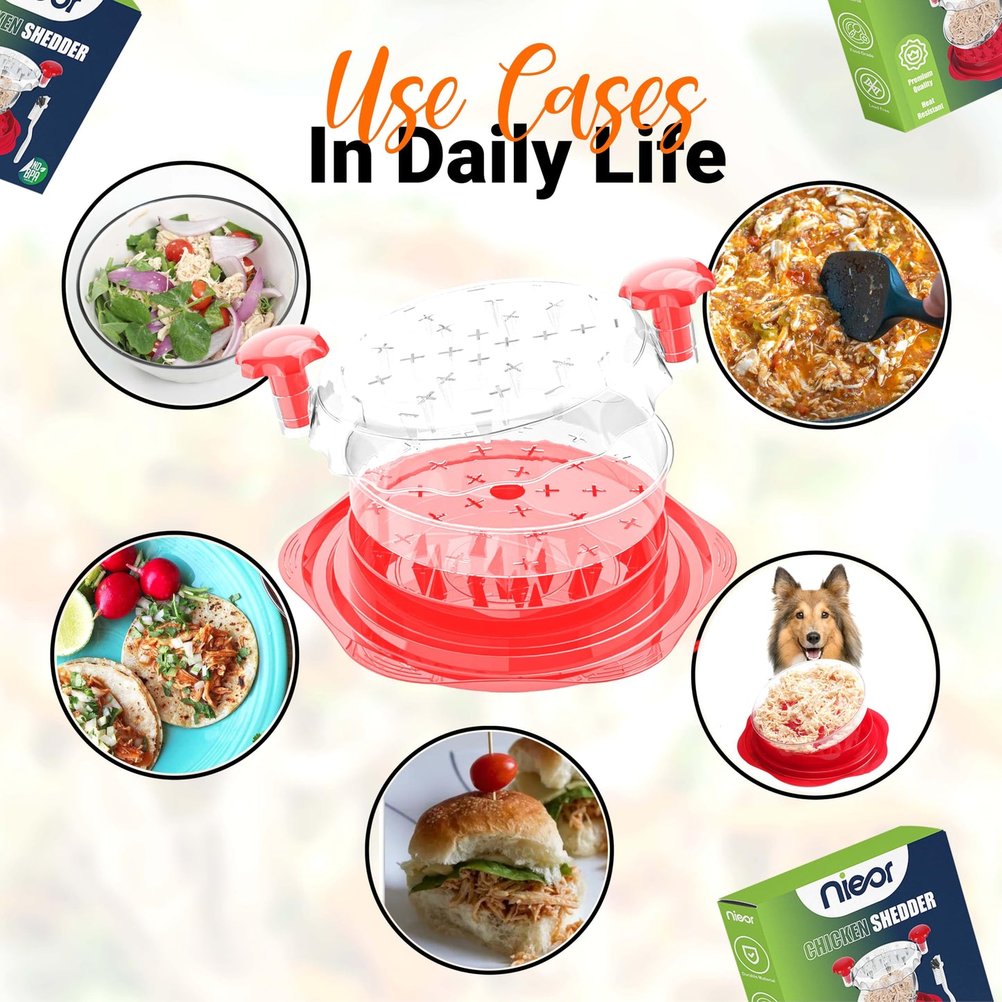 Large Chicken Shredder Tool – 10" BPA-Free Manual Meat Shredder for Chicken, Pork & Beef, Anti-Slip Ergonomic Handle, Brush Included, Red