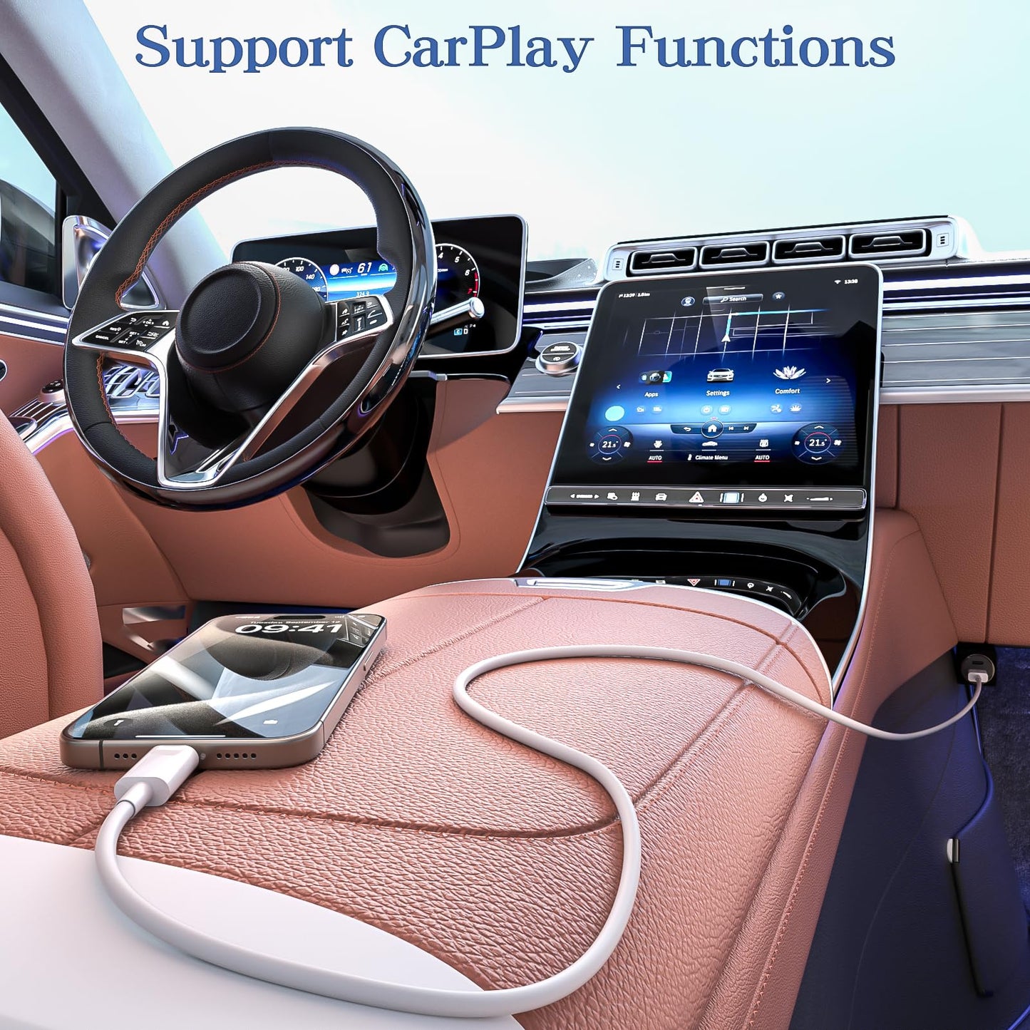 Car Carplay Cable for iPhone 17/16/15,iPhone 17/16/15Pro 17/16/15Pro Max 17/16/15Plus, USB A to USB C Cable for Apple Carplay, USB-C Car Charger