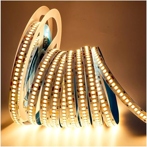 Tesfish 24V LED Strip Lights, Warm White 3000K 16.4ft SMD 2835 IP20 240 LEDs/M Total 1200 LEDs Super Bright 12000LM Rope Light Strips for Bedroom