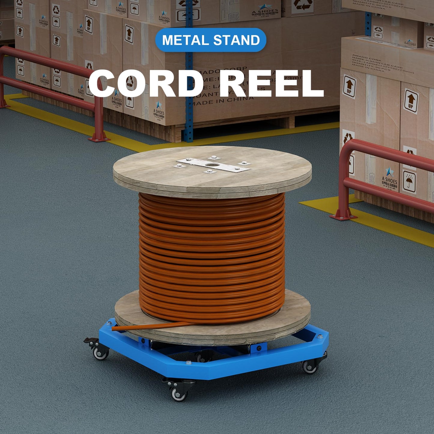 Hymula Cord Reel, 1000 lbs Load Capacity Cable Reel Turntable, Wire Spool Rack with Lockable Wheels, Portable Cable Caddy, 20 x 20 inches Wire Spool