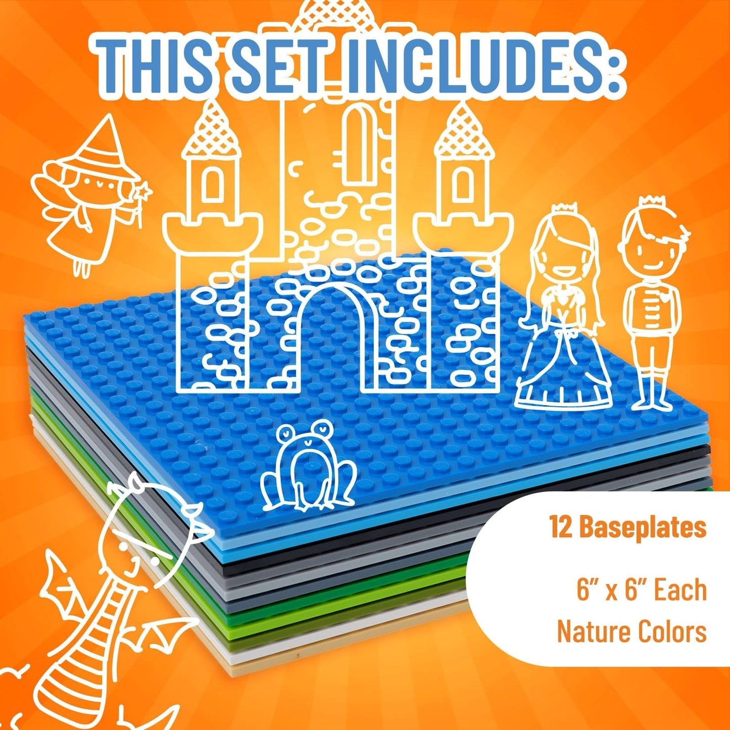 Strictly Briks 12pk Stackable Baseplates 6x6 – Compatible with Lego, 20x20 Stud Classic Building Plates, Double-Sided, 12 Nature Colors