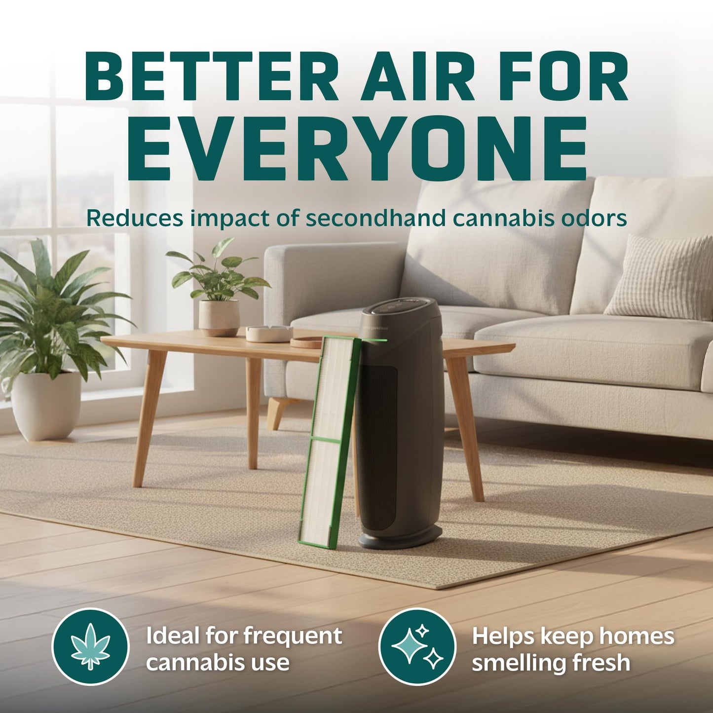 GermGuardian Air Purifier and Cannabis Filter Bundle, Large Rooms Up To 743 Sq. Ft. with Cannabis Smoke and HEPA PURE Filter, Air Quality Monitor