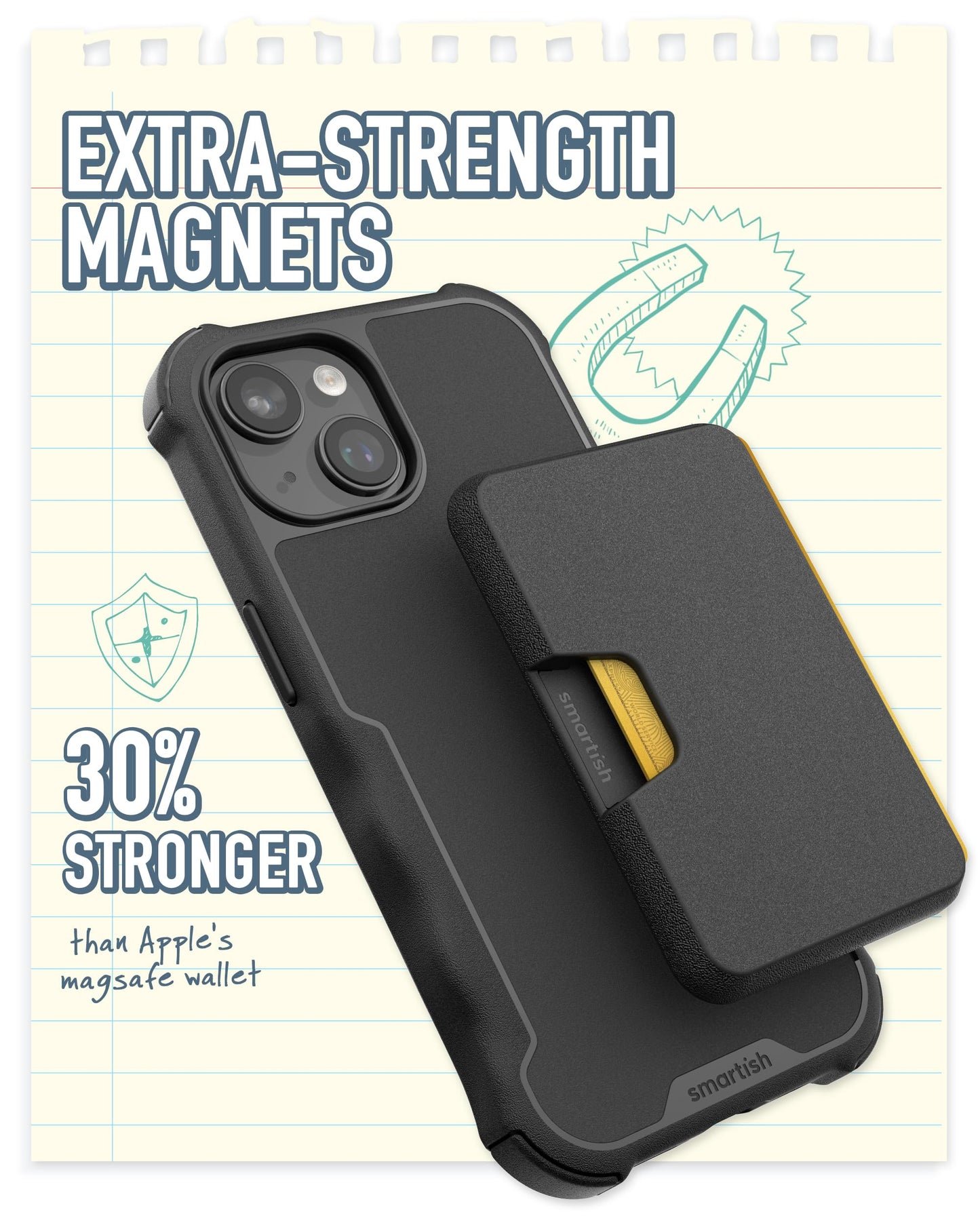 Smartish iPhone MagSafe Wallet - Side Hustle Hard Shell - Slim Detachable Magnetic Card Holder - Holds 3 Cards + Cash for Apple iPhone