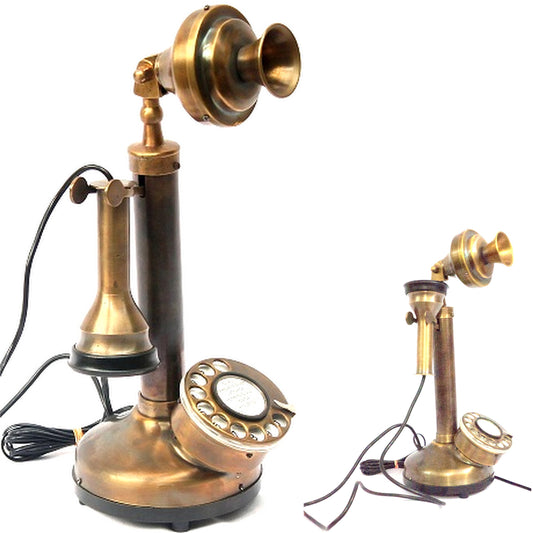 Vintage Antique Candlestick Rotary Dial Phone Brass Finish Table Decorative Telephone Antique Replica Telephone Home & Office Decor