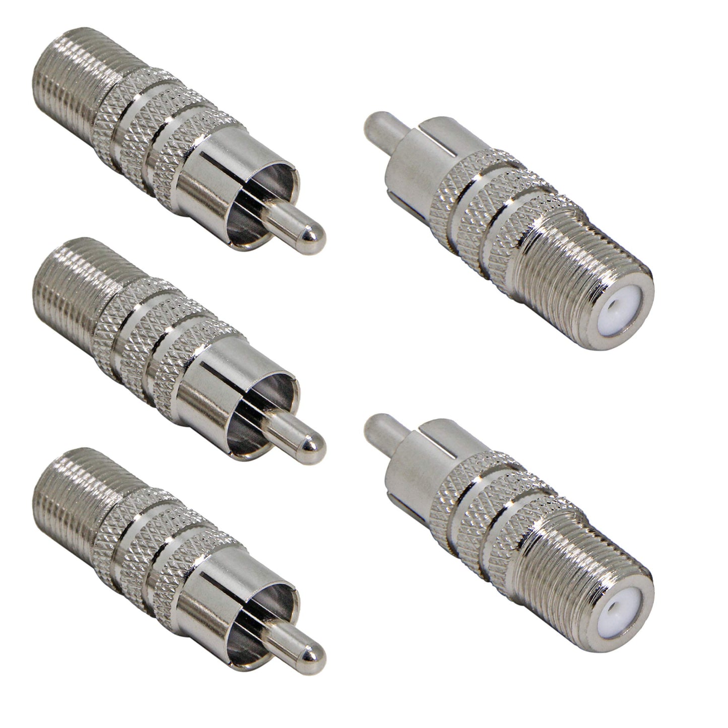 F Female to RCA Male, 5 Pack Coax to RCA Adapter Audio Video Connector for Subwoofer, Receiver, Atari Nintendo Game Console, Monitor