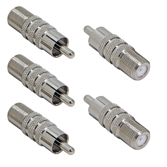 F Female to RCA Male, 5 Pack Coax to RCA Adapter Audio Video Connector for Subwoofer, Receiver, Atari Nintendo Game Console, Monitor