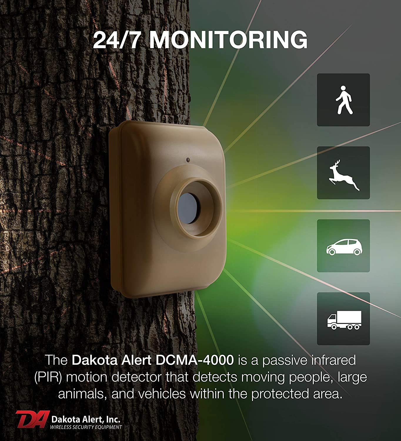 Dakota Alert Long Range Wireless Driveway Motion Detector - DCMA-4000 One Mile Alarm System - Passive Infrared Driveway Alarm Transmitter & Receiver