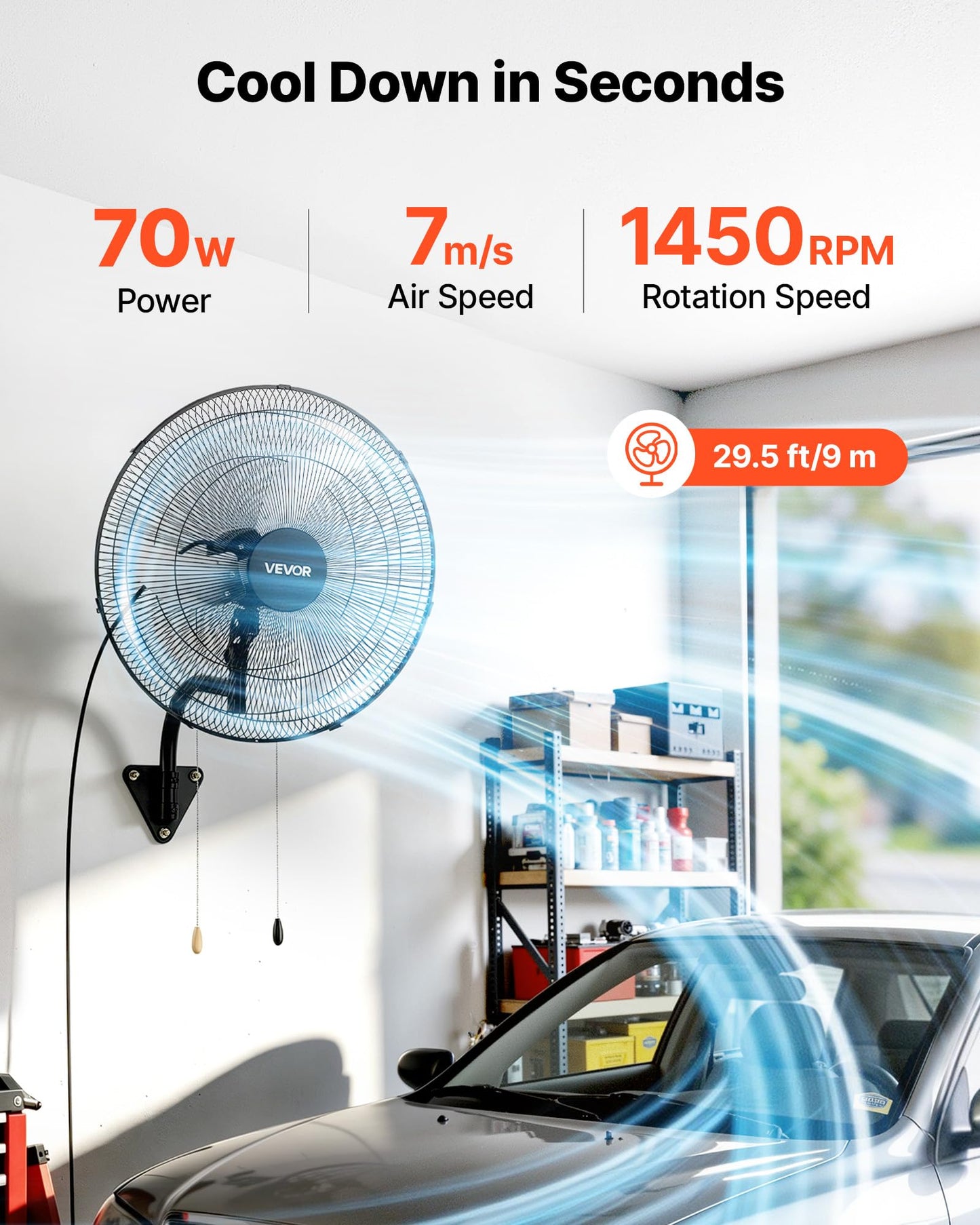 VEVOR 20 Inch Wall Mount Fan, Oscillating, 3-Speed, 2 Pack