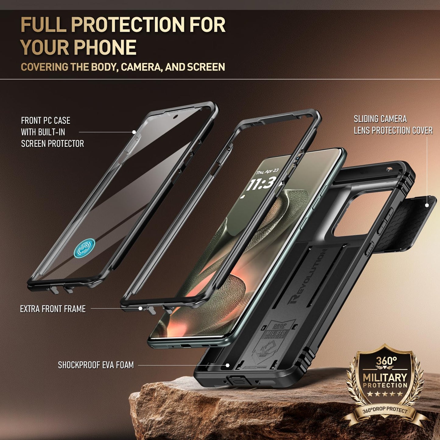 Poetic Revolution Case for Motorola Moto Edge 2025 [Not for 2024 Version], [Slide Camera Cover], Full-Body Military Grade Rugged Shockproof Cover