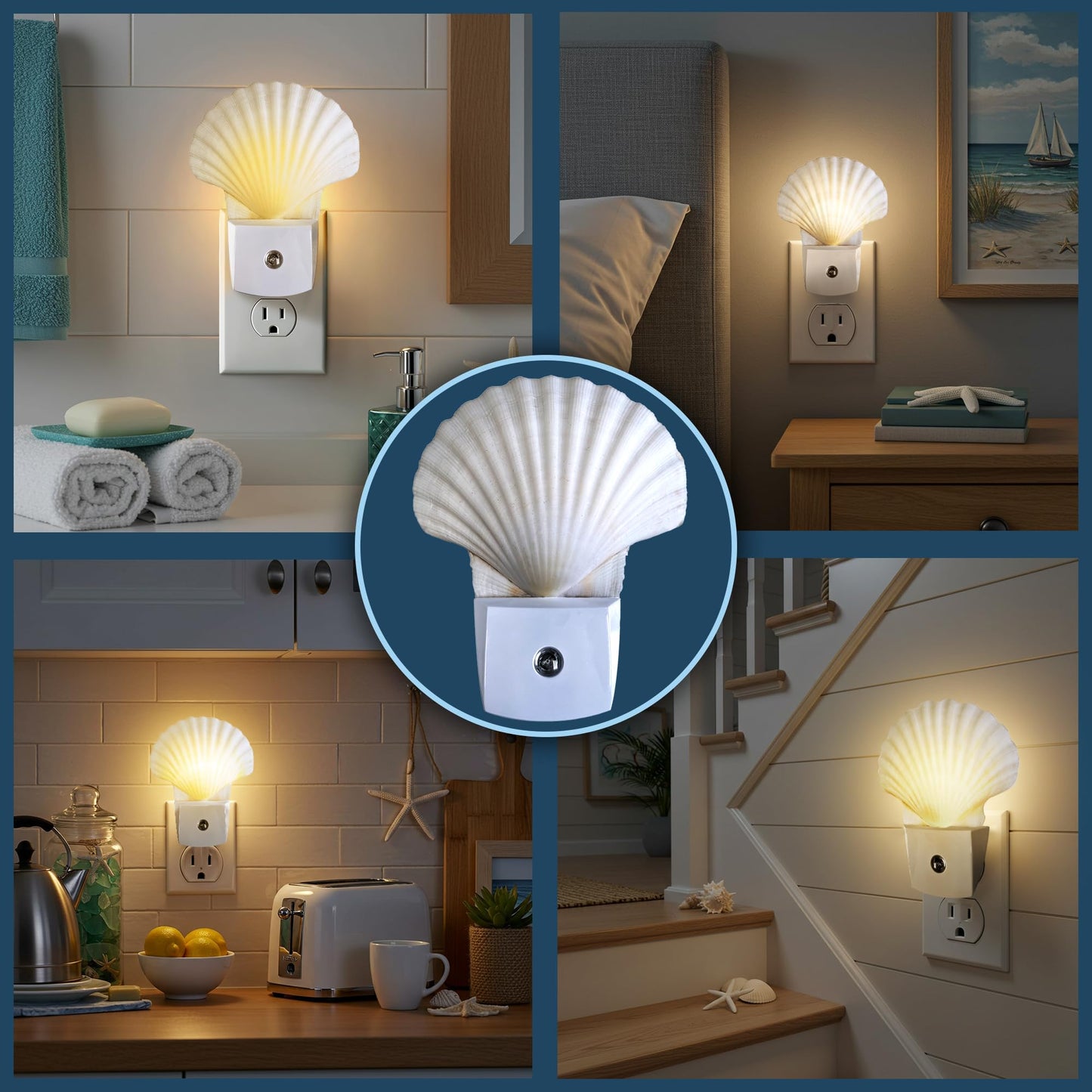 Nautical Crush Trading Seashell Night Light - Auto Beach Night Light with White Clam - Shell Light for Bathroom - Sea Shell Lamp - Seashell Lamp Plug