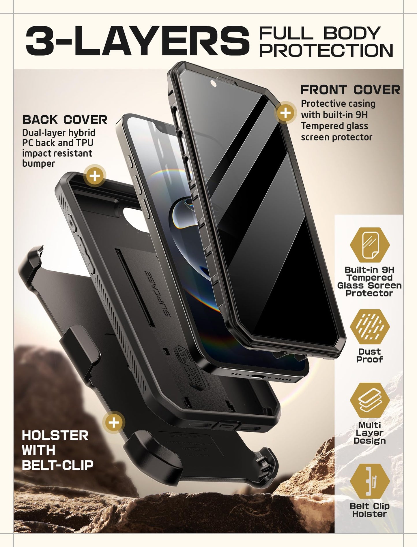 SUPCASE for iPhone 17e/16e Case with Screen Protector (Unicorn Beetle Pro), [Built-in Stand & Belt-Clip] [Military-Grade Protection] Full Body Phone