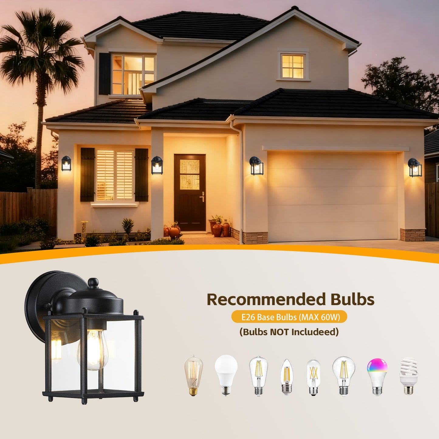 LIT-PaTH Outdoor Wall Lantern, Exterior Waterproof Wall Sconce Light, Proch Lighting Fixture with E26 Socket, Modern Outside Lights for Front Door