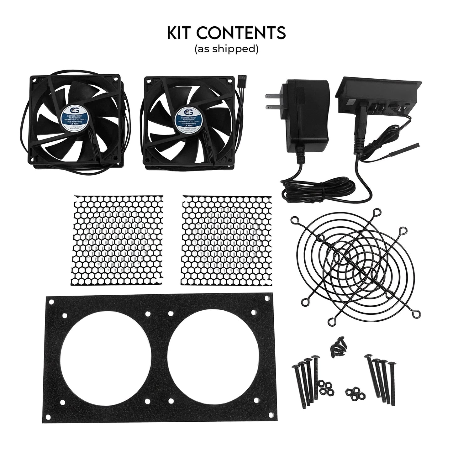 Coolerguys Pre-Set Thermal Controlled Cooling Kits for Cabinets, AV, and Components (Dual 92mm, Thermal Plastic)