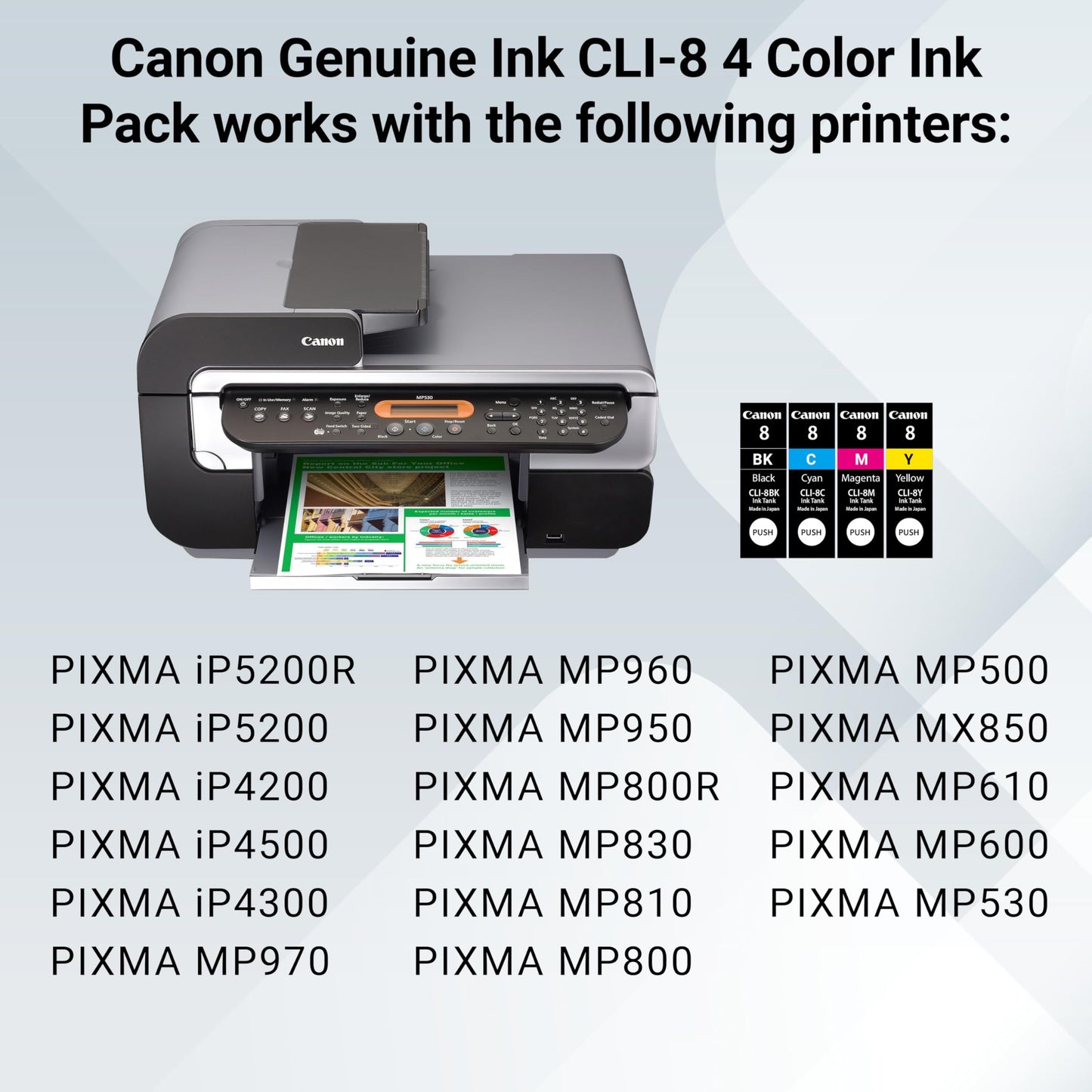 Canon CLI-8 Genuine Four Color Multi Pack, Compatible with iP5200R, iP5200, iP4200, iP4500, iP4300, MP970, MP960, MP950, MP800R, MP830, MP810, MP800